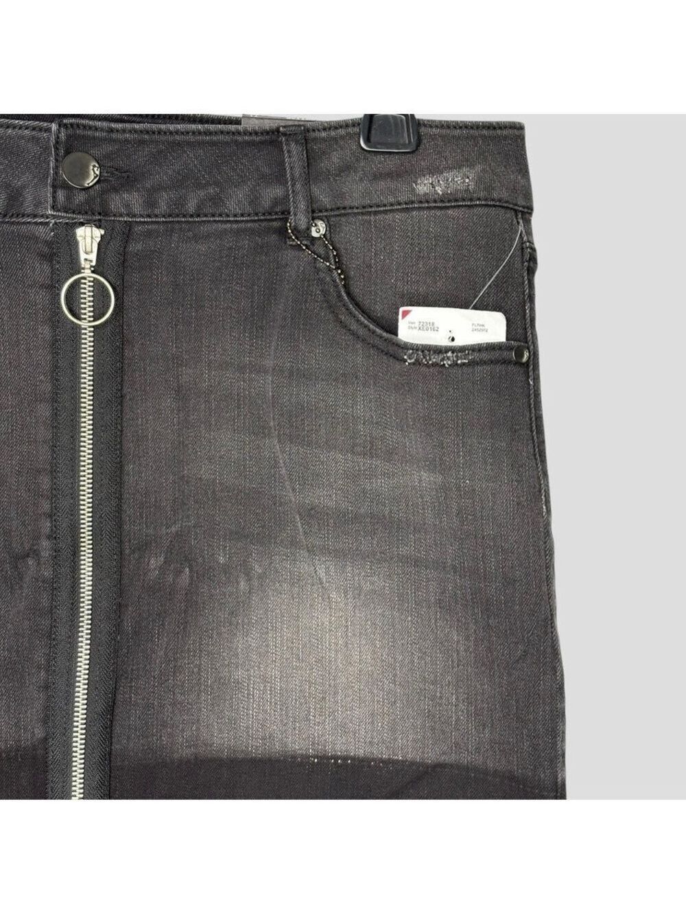 90s Black Mini Skirt O-Ring Metal Zip Denim M Whimsigoth Cyber Y2K Alt Grunge - Picture 6 of 11